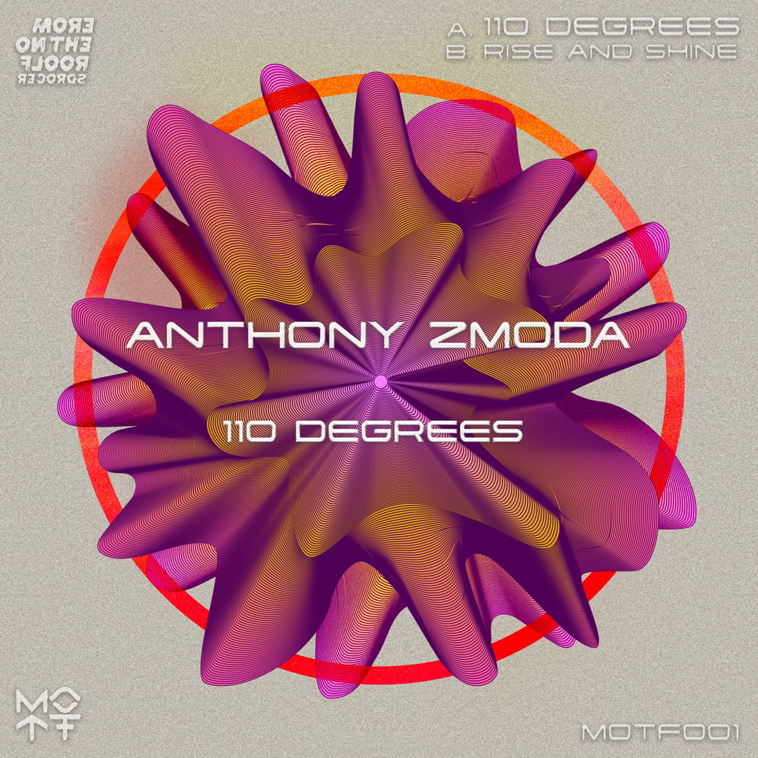 Cover art for More on the Floor's first release, catalog number MOTF001. 110 Degrees by Anthony Zmoda